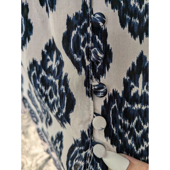 Marina Luna Blouse Women's Sz 2X Boho Peasant Navy Cream Medallion Soft Rayon - Picture 3 of 13